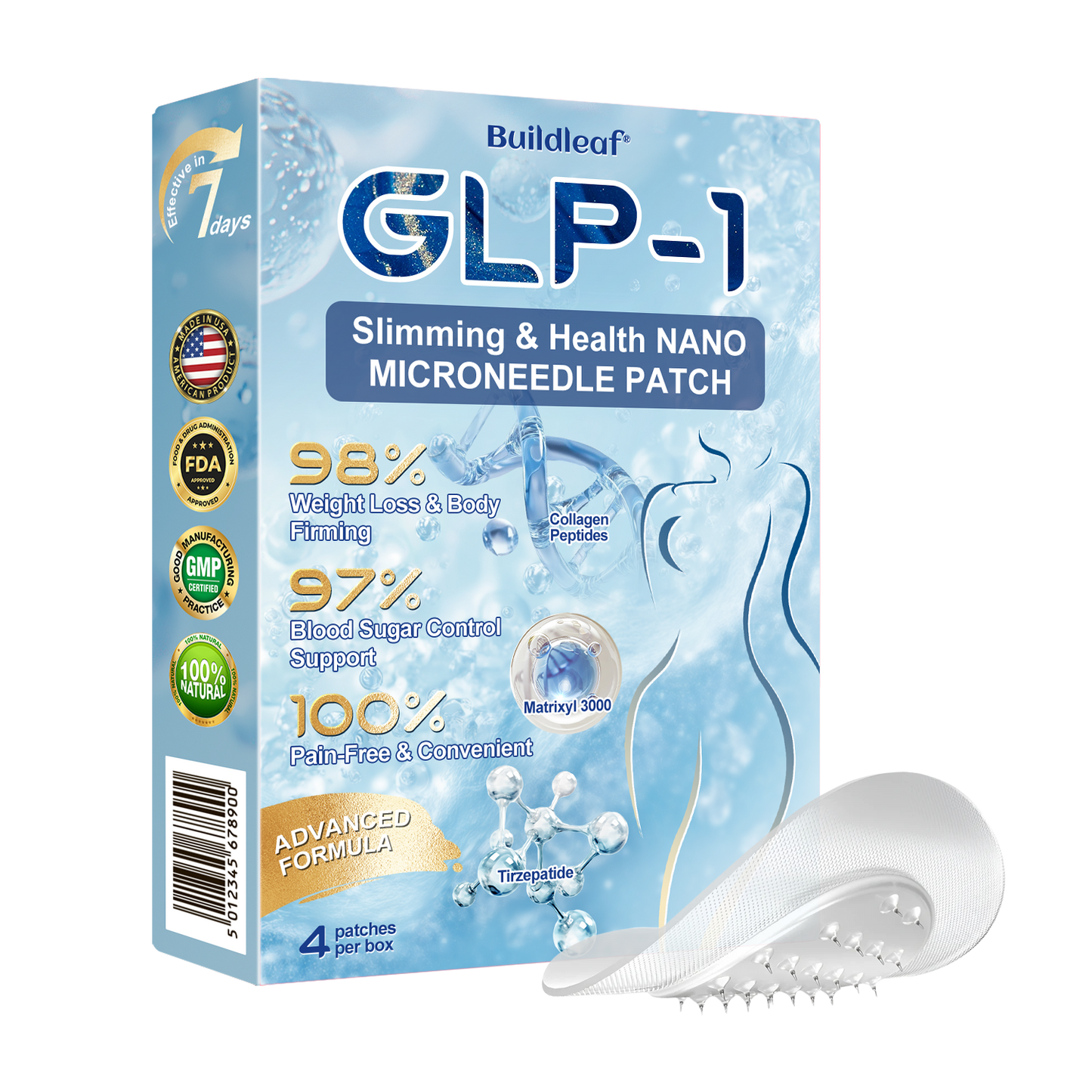 C US 🏥FDA Store | 𝐵uil𝗱𝐿ea𝐟® 𝑺𝑀𝗚T-𝑮𝐋𝑃-1 𝐒limming & 𝐻ealth 𝑁ano 𝑀icroneedle 𝑃atch with Collagen & Matrixyl 3000 丨Obesity,Cardiovascular Diseas, Diabetes, Sleep Apnea, Joint Problems and More